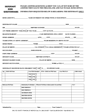 Bail Bond Defendant Questionnaire
