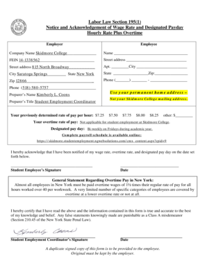 New York Wage Rate and Payday Notice