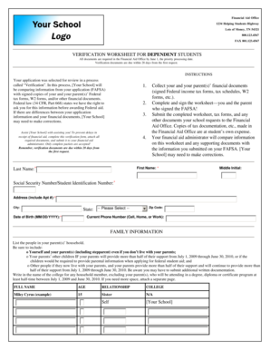 Verification Worksheet for Dependent Students