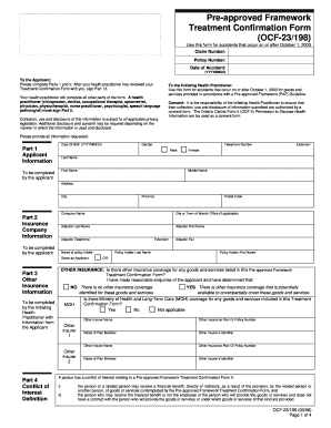 Ontario Pre-approved Framework Treatment Confirmation Form