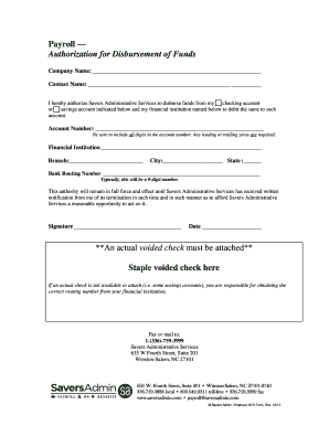 Payroll Authorization for Disbursement of Funds