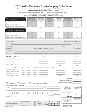 SWC Monterey Ticket/Camping Order Form