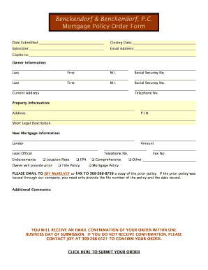 Mortgage Policy Order Form