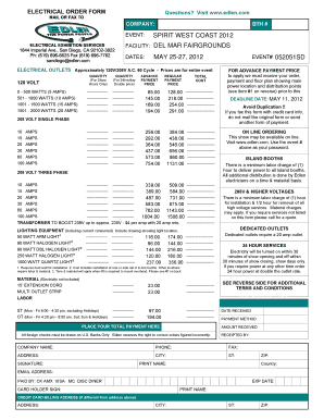 Electrical Order Form