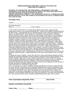 Embassador Skateboard Liability Waiver