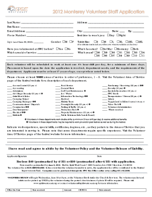 Spirit West Coast Volunteer Application Form