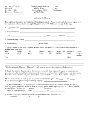 Quincy Housing Authority Application Form