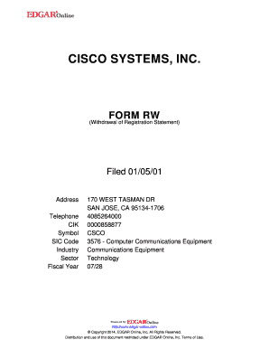 Blank pan card image - CISCO SYSTEMS INC FORM RW Withdrawal of Registration Statement Filed 010501