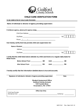Child Care Verification Form