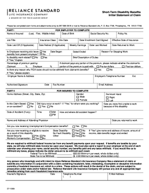 Short-Term Disability Benefits Initial Statement of Claim