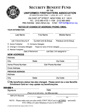 Security Benefit Fund Change of Address Form