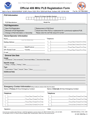 US 406 MHz PLB Registration Form