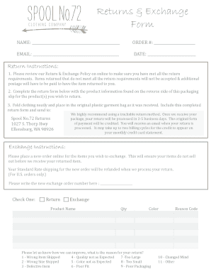 Returns and Exchange Form