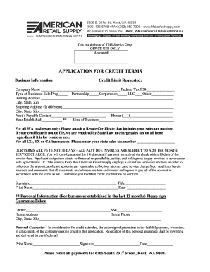 Application for Credit Terms