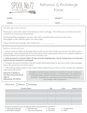 US Returns and Exchange Form