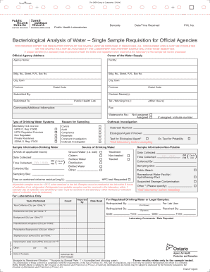 Bacteriological Analysis of Water Requisition Form