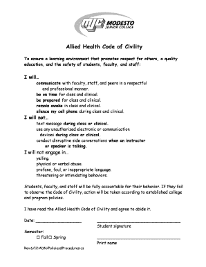 Allied Health Code of Civility Agreement