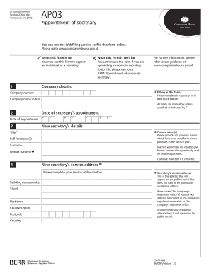 UK AP03 Appointment of Secretary Form