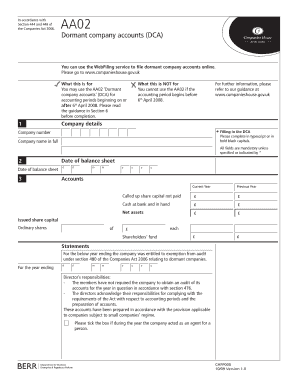 UK Dormant Company Accounts Form AA02