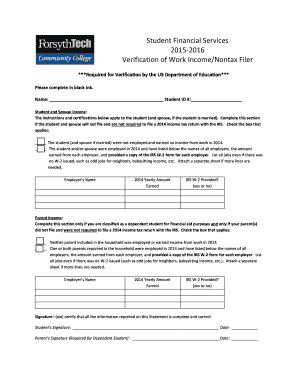 Verification of Work Income/Nontax Filer