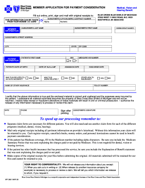 Blue Cross Blue Shield of Michigan Member Application for Payment Consideration
