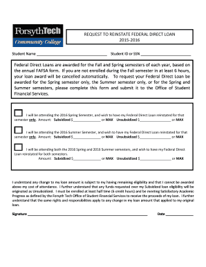Request to Reinstate Federal Direct Loan