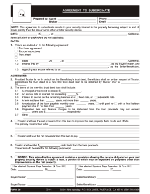 Agreement to Subordinate