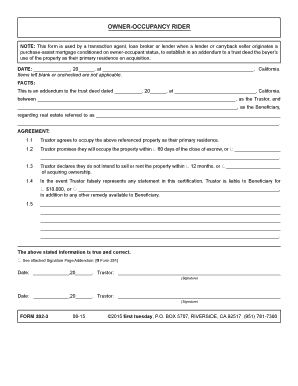 Owner Occupancy Rider Addendum