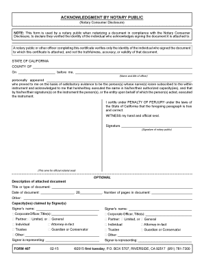 California Notary Public Acknowledgment Form