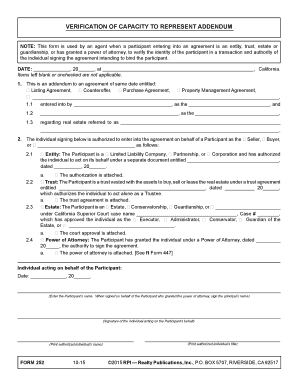 Verification of Capacity to Represent Addendum