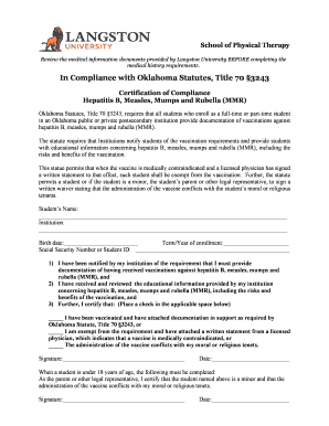 Oklahoma Vaccination Certification Form