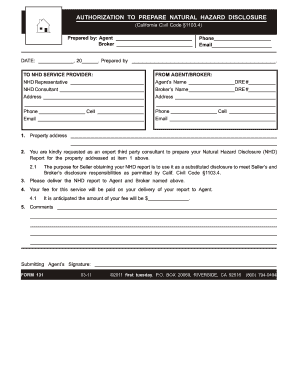 Authorization to Prepare Natural Hazard Disclosure