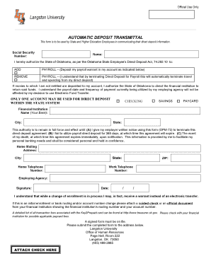 Oklahoma State Direct Deposit Authorization Form