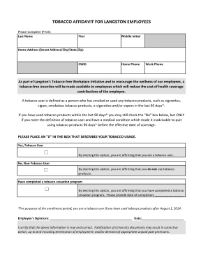 Tobacco Affidavit for Langston Employees
