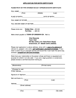 Application for Birth Certificate