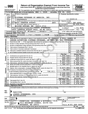 Form 990 Tax Exempt Organization Return