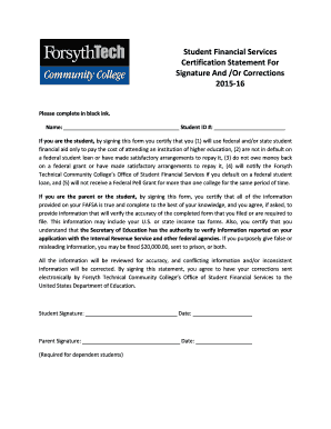 Student Financial Aid Certification Form