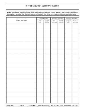 California Office Agents' Licensing Record Form