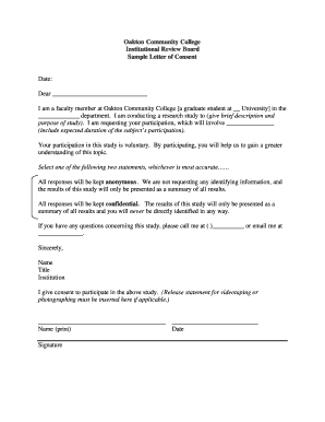 Oakton Community College Research Consent Form