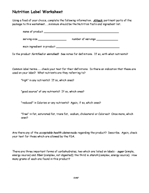 Nutrition Label Worksheet