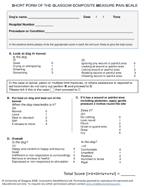 Glasgow Composite Measure Pain Scale for Dogs