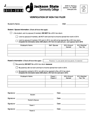 Verification of Non-Tax Filer Form