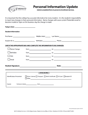 Student Personal Information Update Form