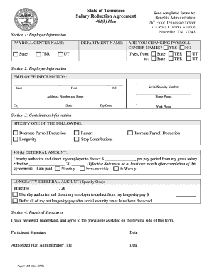 Tennessee 401(k) Salary Reduction Agreement