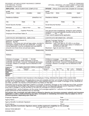 Optional Universal Life Enrollment Application