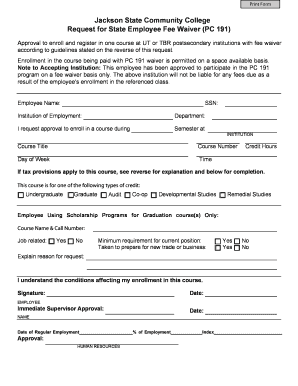 Tennessee State Employee Fee Waiver Request
