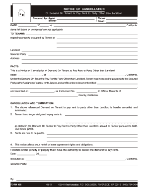 Notice of Cancellation of Demand on Tenant