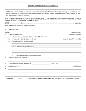Agent Itinerary and Schedule Form