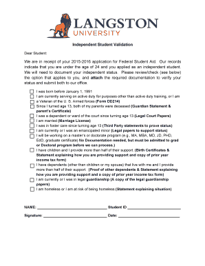 Independent Student Status Verification Form
