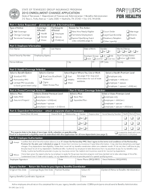 Tennessee State Group Insurance Enrollment Change Application
